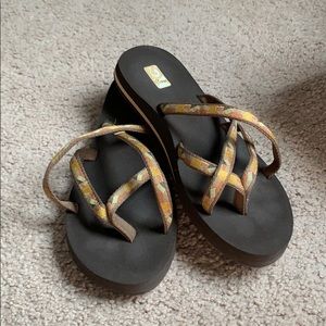 Teva sandals. Brown, design on straps. Worn once